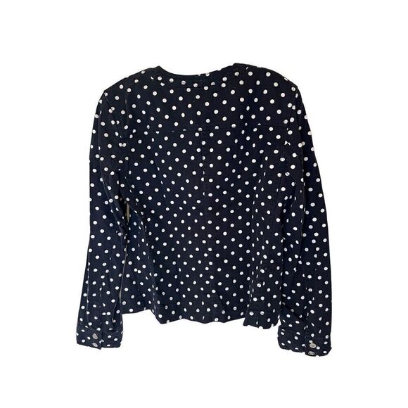 Chaps Denim Polka Dot Jean Jacket Ladies Sz Medium  Blue White Collarless - Picture 2 of 5